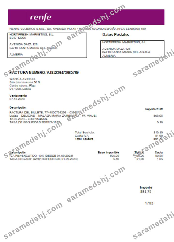 Renfe utility business bill, SCR